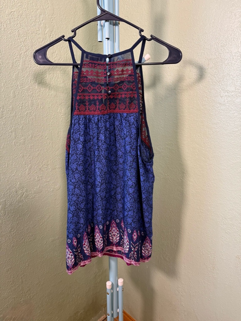 Lucky Brand Navy and Burgundy Patterned Halter Camisole